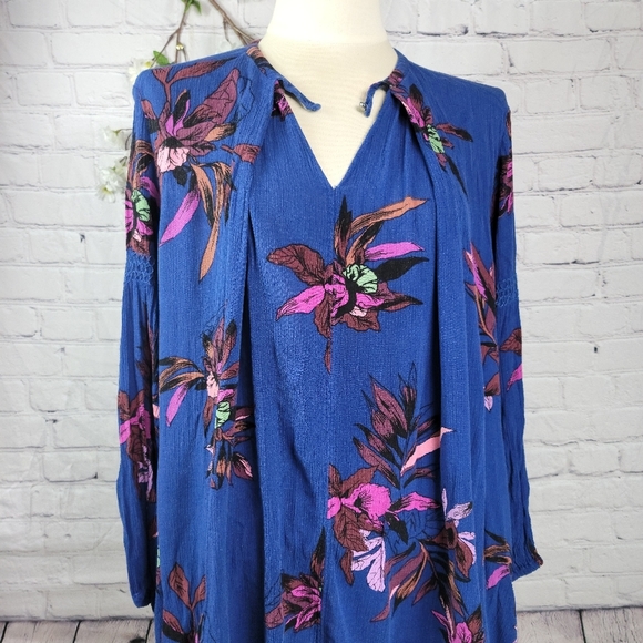 FREE PEOPLE ELECTRIC ORCHARD BLUE BOHEMIAN VIBES LONG SLEEVE MINI TUNIC DRESS - Picture 12 of 16